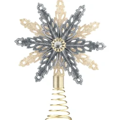 Baumspitze Schneeflocke, Champagner/Anthrazit