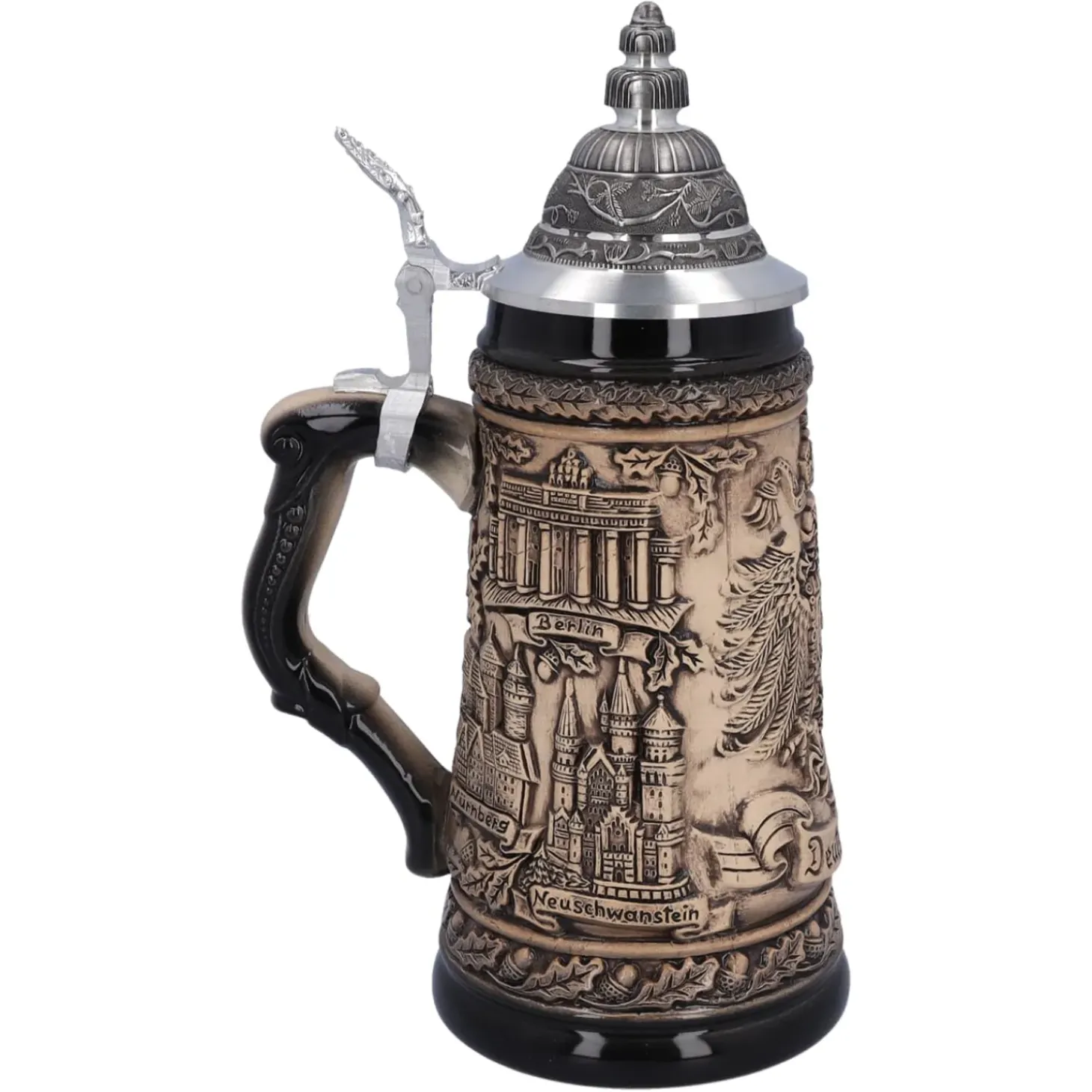 Bierkrug Mit Zinndeckel "Deutschland", Natur, 0,5L