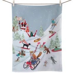 Geschirrtuch Schlittenfahrt Mit Tieren