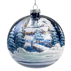 Glaskugel Blau Kirche Im Winter, 12 Cm