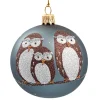 Glaskugel Blaugrau Mit Eulentrio, 7Cm