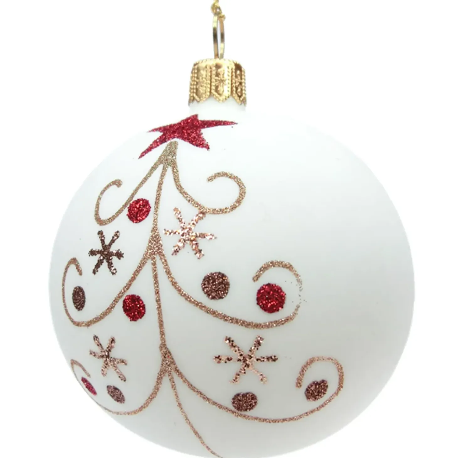 Glaskugel Cremefarben Matt Mit Glitzerbaum, 7 Cm