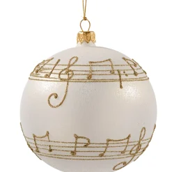 Glaskugel Cremefarben Mit Notenband, 10 Cm