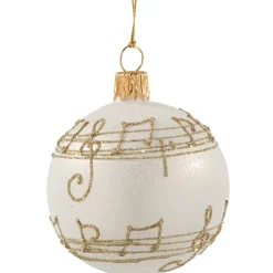 Glaskugel Cremefarben Mit Notenband, 6 Cm