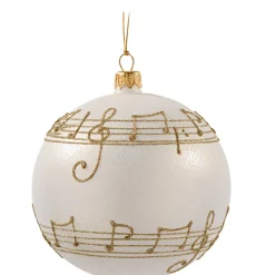 Glaskugel Cremefarben Mit Notenband, 8 Cm