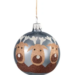 Glaskugel Grau Mit Elchen, 7 Cm
