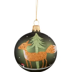 Glaskugel Grun Mit Fuchs, 7 Cm