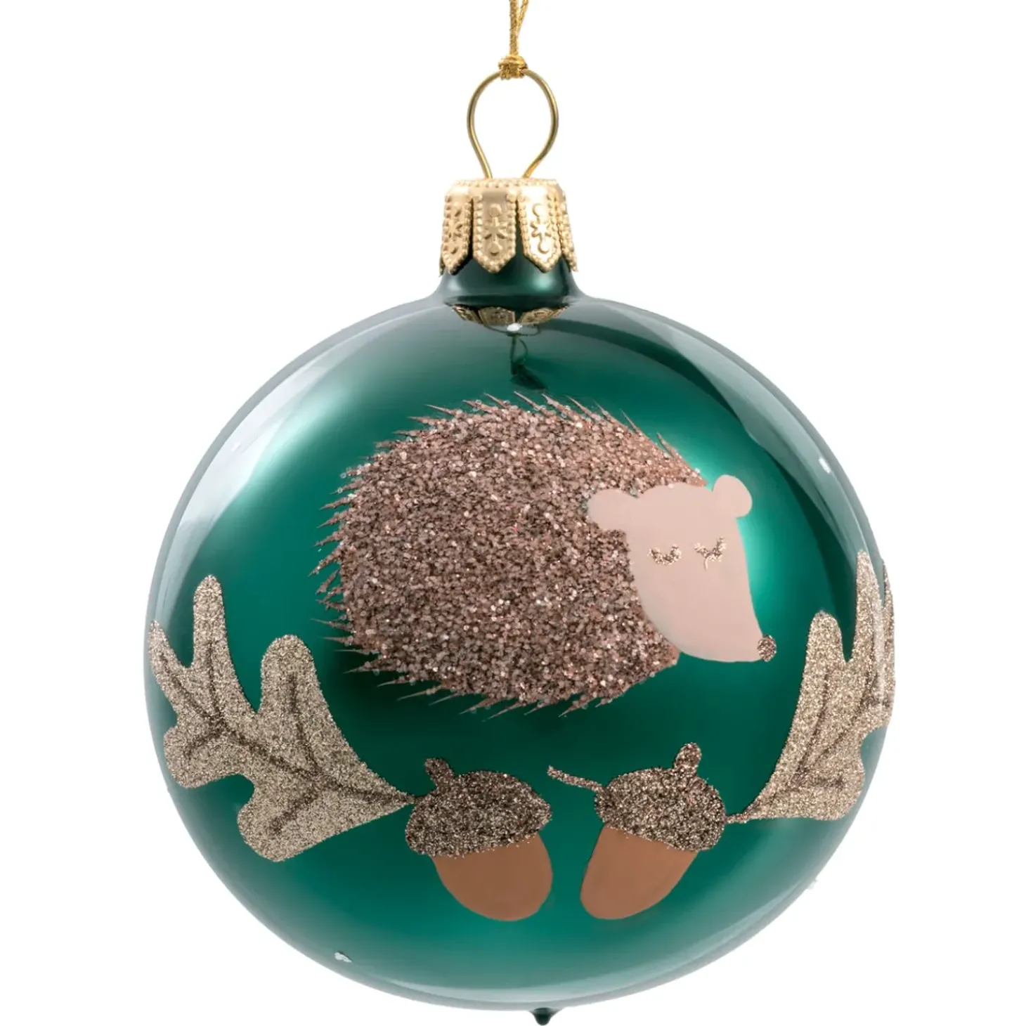 Glaskugel Grun Mit Igel, 7 Cm