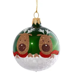 Glaskugel Grun Mit Rentieren, 7 Cm