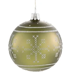 Glaskugel Grun Mit Weisem Muster, 8 Cm