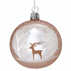 Glaskugel Hellbraun Mit Winterwald, 7Cm