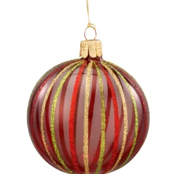 Glaskugel Klar Mit Bunten Streifen, 7 Cm