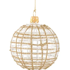 Glaskugel Klar Mit Glitter Gold/Weis, 8 Cm