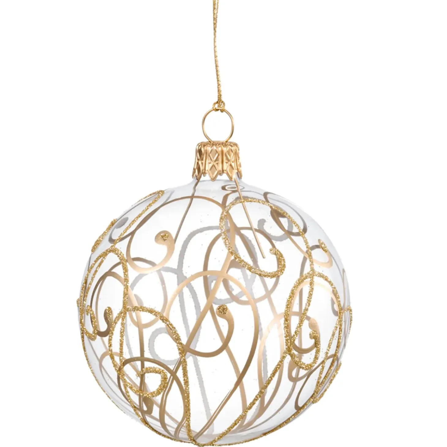 Glaskugel Klar Mit Goldschnorkeln, 7 Cm