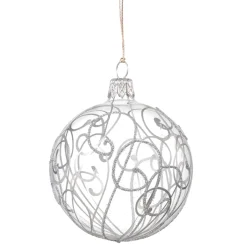 Glaskugel Klar Mit Silberschnorkeln, 7 Cm