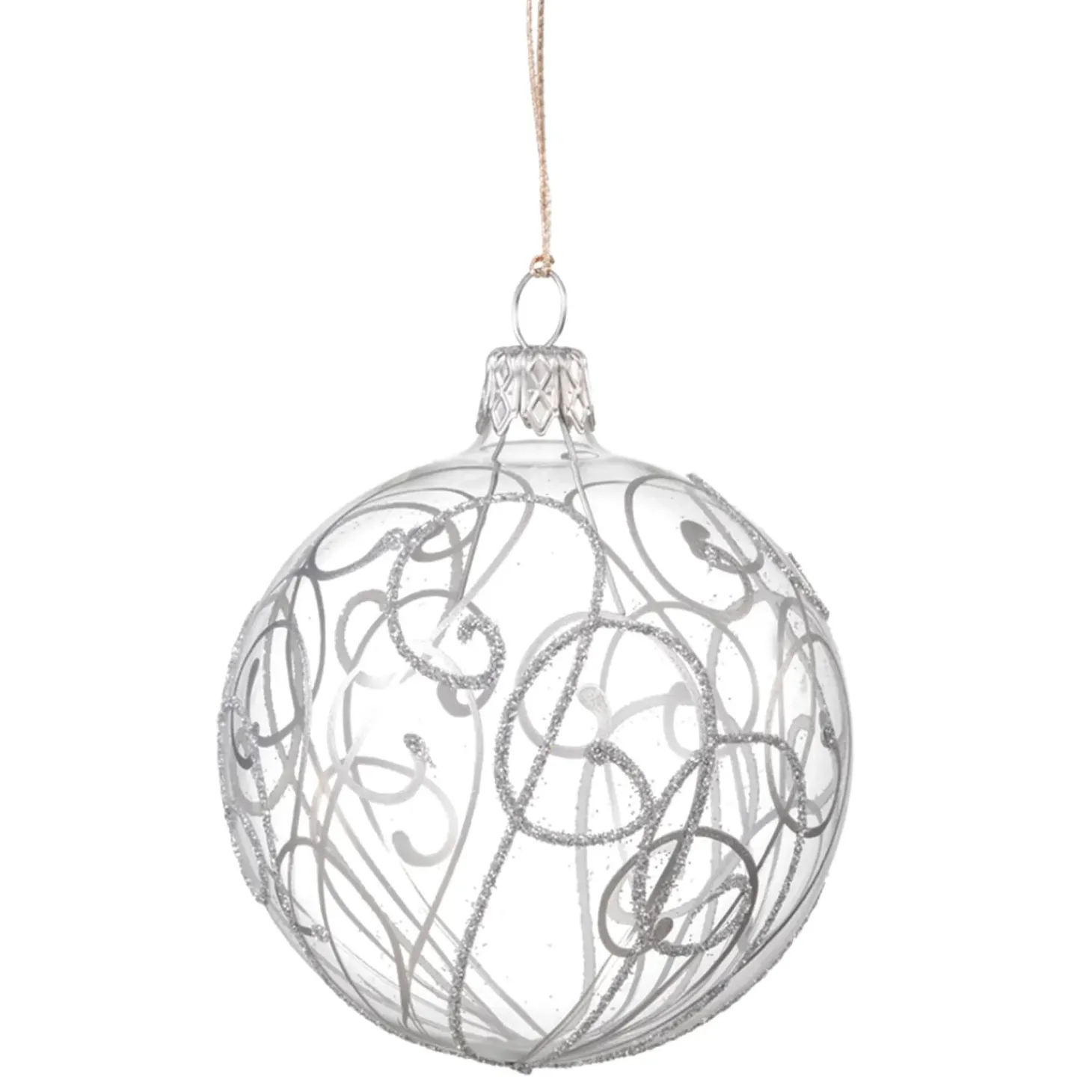 Glaskugel Klar Mit Silberschnorkeln, 7 Cm