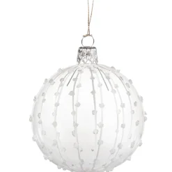 Glaskugel Klar Mit Weisem Glitzerdekor, 7 Cm