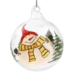 Glaskugel Klar Schneemann Mit Mutze, 8 Cm
