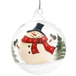 Glaskugel Klar Schneemann Mit Zylinder, 8 Cm