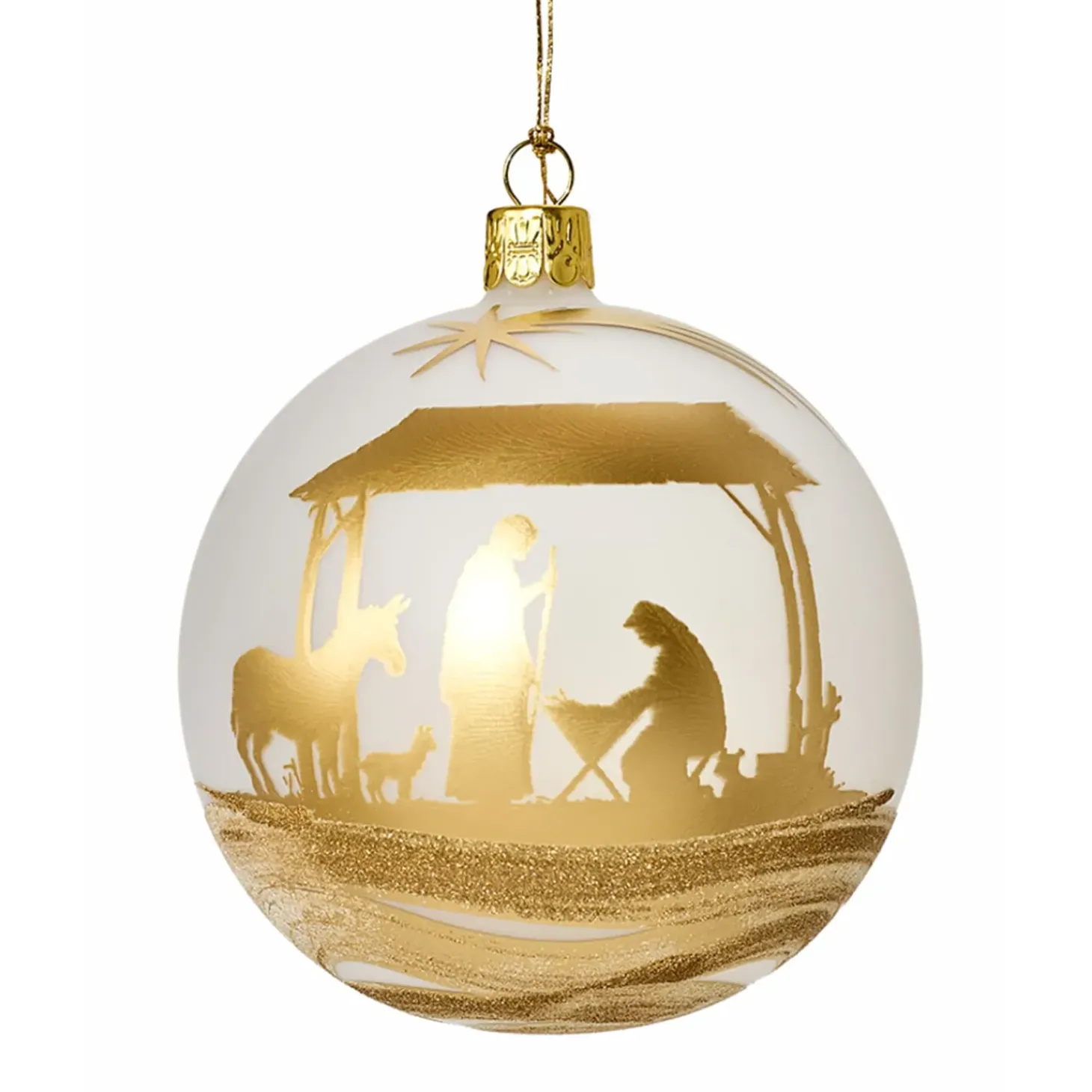 Glaskugel Mattweis Mit Krippenmotiv, 10Cm