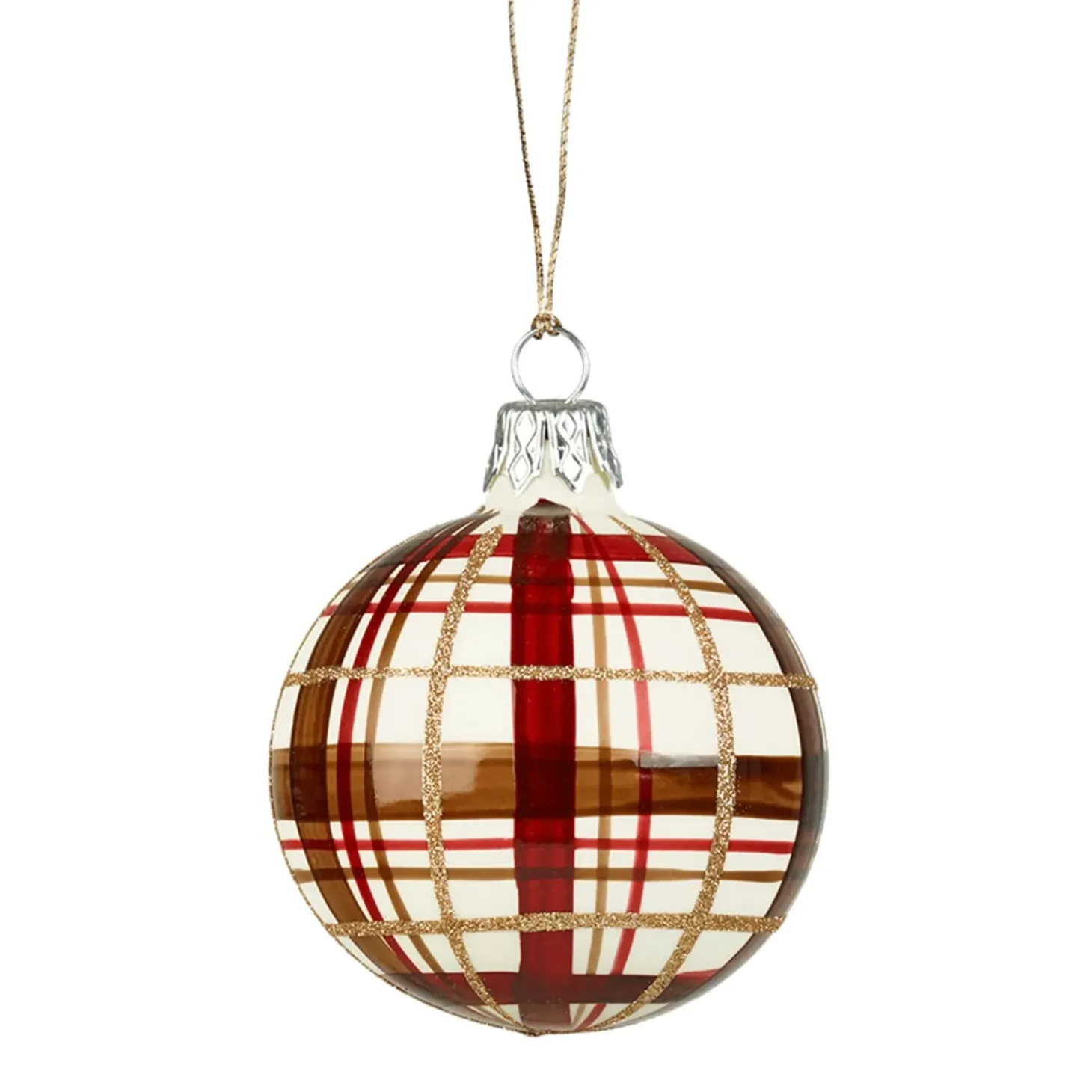 Glaskugel Mit Karomuster Weis Matt, 6Cm