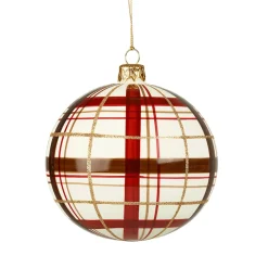 Glaskugel Mit Karomuster Weis Matt, 10Cm