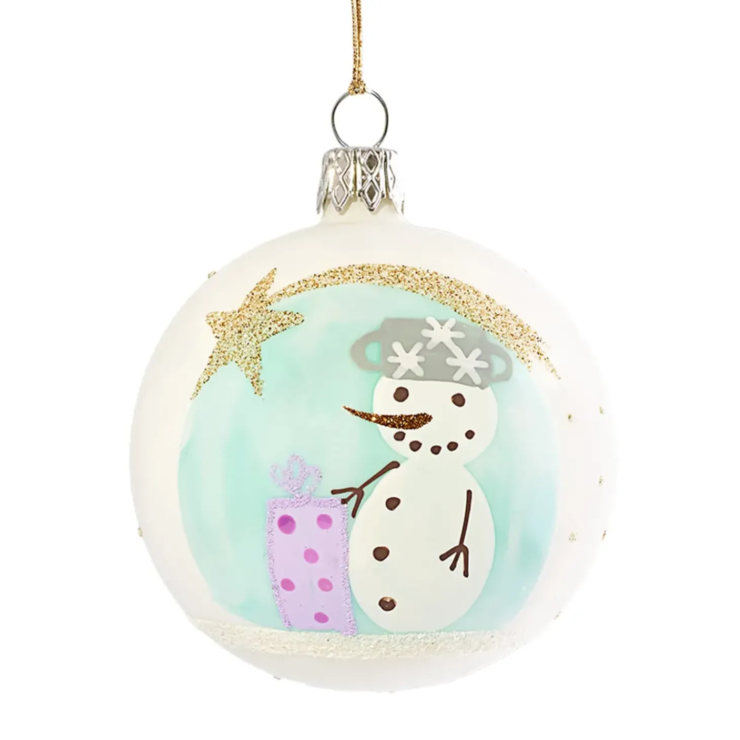 Glaskugel Mit Schneemann Und Sternschnuppe, 7Cm