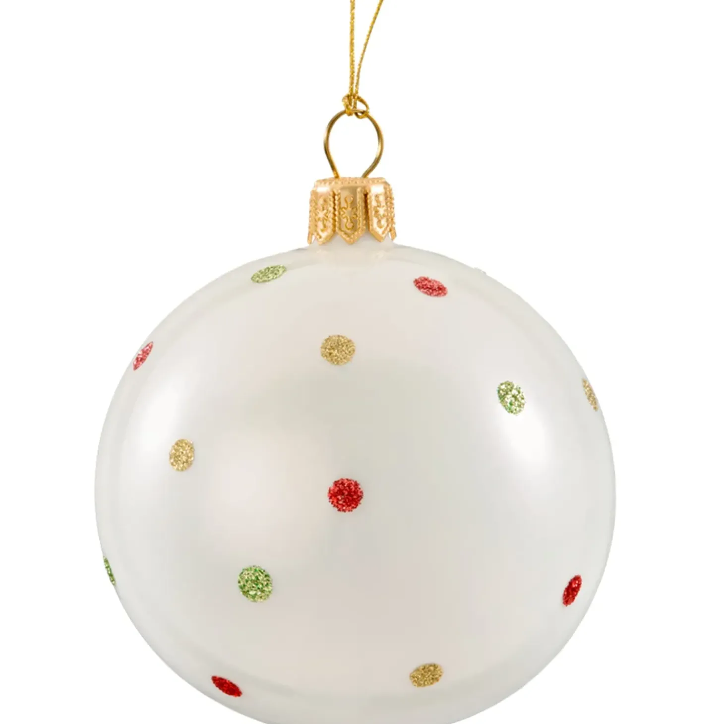 Glaskugel Opal Weis Mit Punkten, 7 Cm