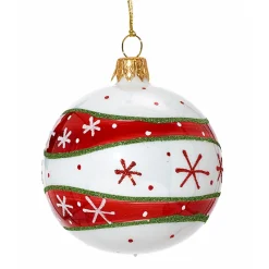 Glaskugel Opal Weis/Rot Mit Grunem Glimmer, 7Cm