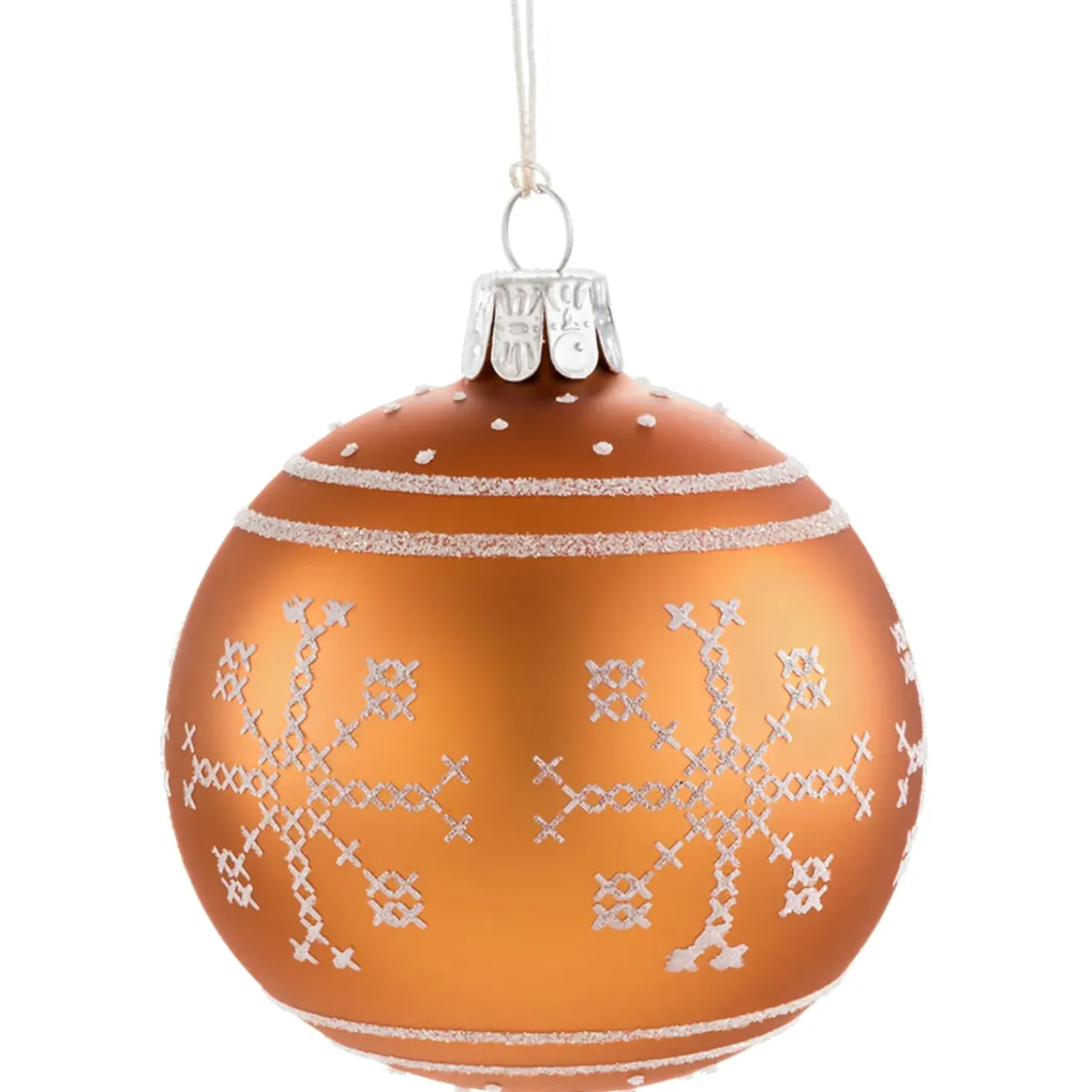 Glaskugel Orange Mit Weisem Muster, 7 Cm