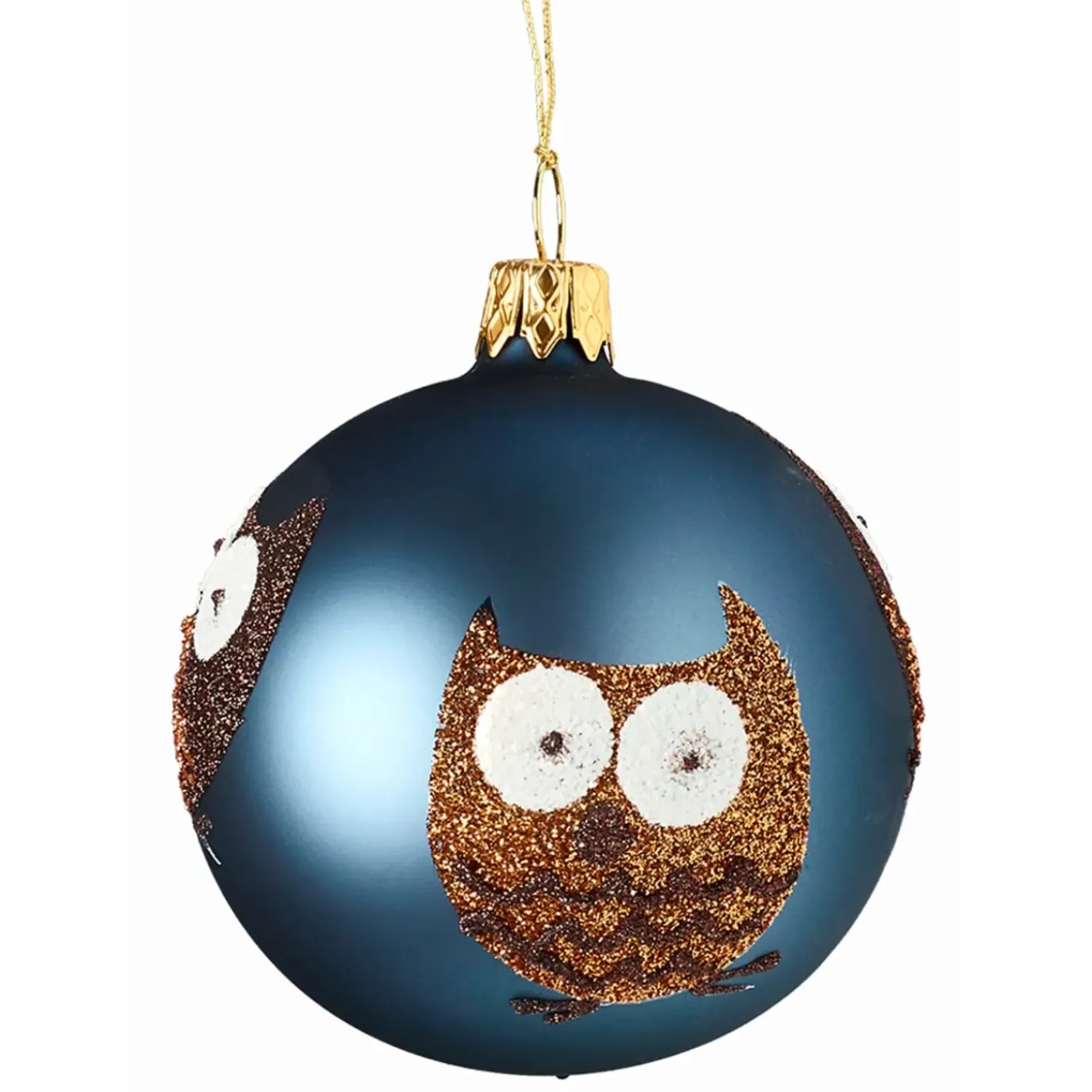 Glaskugel Petrol Mit Eulen, 7Cm
