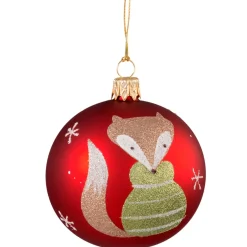 Glaskugel Rot Mit Fuchs, 7 Cm
