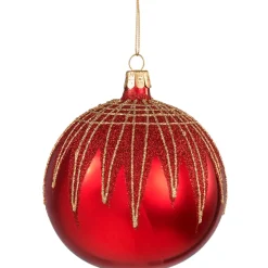 Glaskugel Rot Mit Glitterdach, 10 Cm