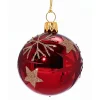 Glaskugel Rot Mit Goldenen Sternen Und Flocken, 6Cm