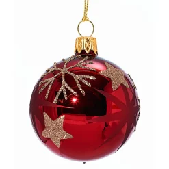 Glaskugel Rot Mit Goldenen Sternen Und Flocken, 6Cm