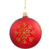 Glaskugel Rot Mit Gruner Flocke, 7 Cm