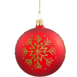 Glaskugel Rot Mit Gruner Flocke, 7 Cm