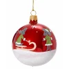 Glaskugel Rot Opal Mit Schlittenfahrenden Mausen, 7Cm