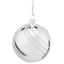 Glaskugel Silber Mit Glitzerdekor, 8 Cm