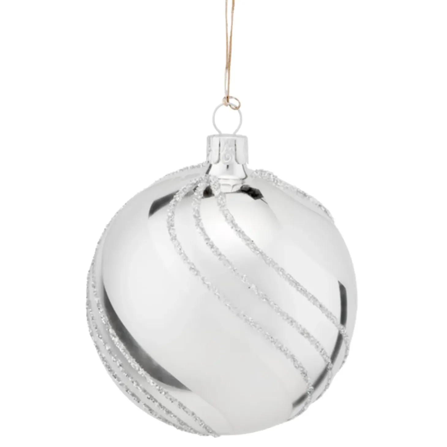 Glaskugel Silber Mit Glitzerdekor, 8 Cm