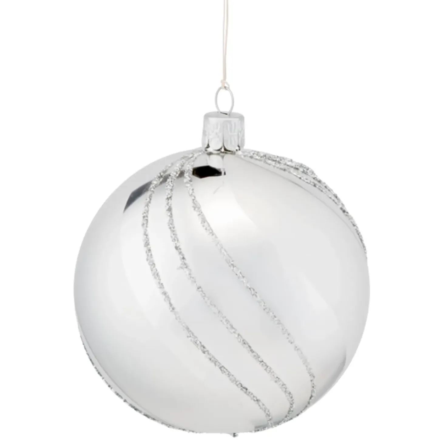 Glaskugel Silber Mit Glitzerdekor, 10 Cm