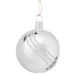 Glaskugel Silber Mit Glitterdekor, 6 Cm