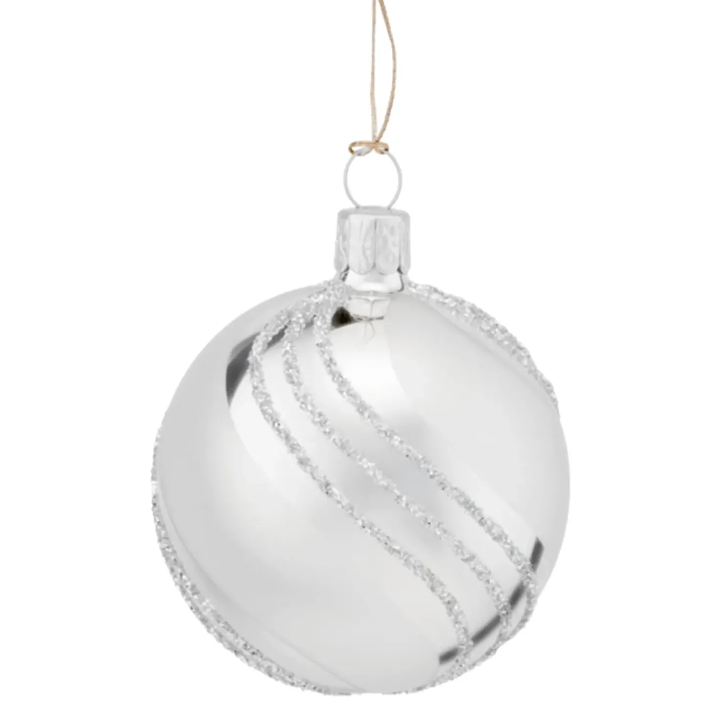 Glaskugel Silber Mit Glitterdekor, 6 Cm