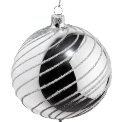 Glaskugel Silber Mit Silber Spiraldekor, 10 Cm