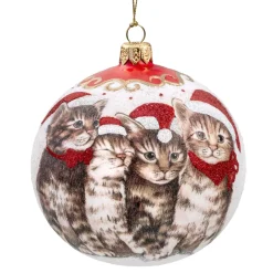 Glaskugel Weis Katzenweihnacht, 10 Cm