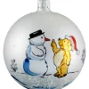 Glaskugel Weis Matt Schneemann Und Barchen, 7 Cm