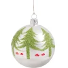 Glaskugel Weis Mit Baumen Und Pilz, 8 Cm