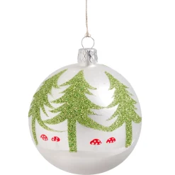 Glaskugel Weis Mit Baumen Und Pilz, 8 Cm