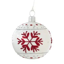 Glaskugel Weis Mit Roten Flocken, 6 Cm