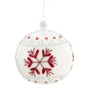 Glaskugel Weis Mit Roten Flocken, 10 Cm